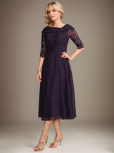 A-line Asymmetrical Tea-Length Chiffon Lace Mother of the Bride Dress With Beading Sequins